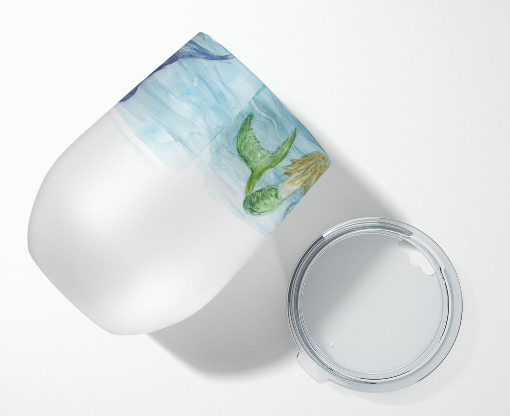 Mermaids Stainless Steel 12 oz Stemless Wine Glass Insulated Wine Tumbler with Lid, Cute Travel Cup for Coffee, Cocktails, Gift Women, Mother