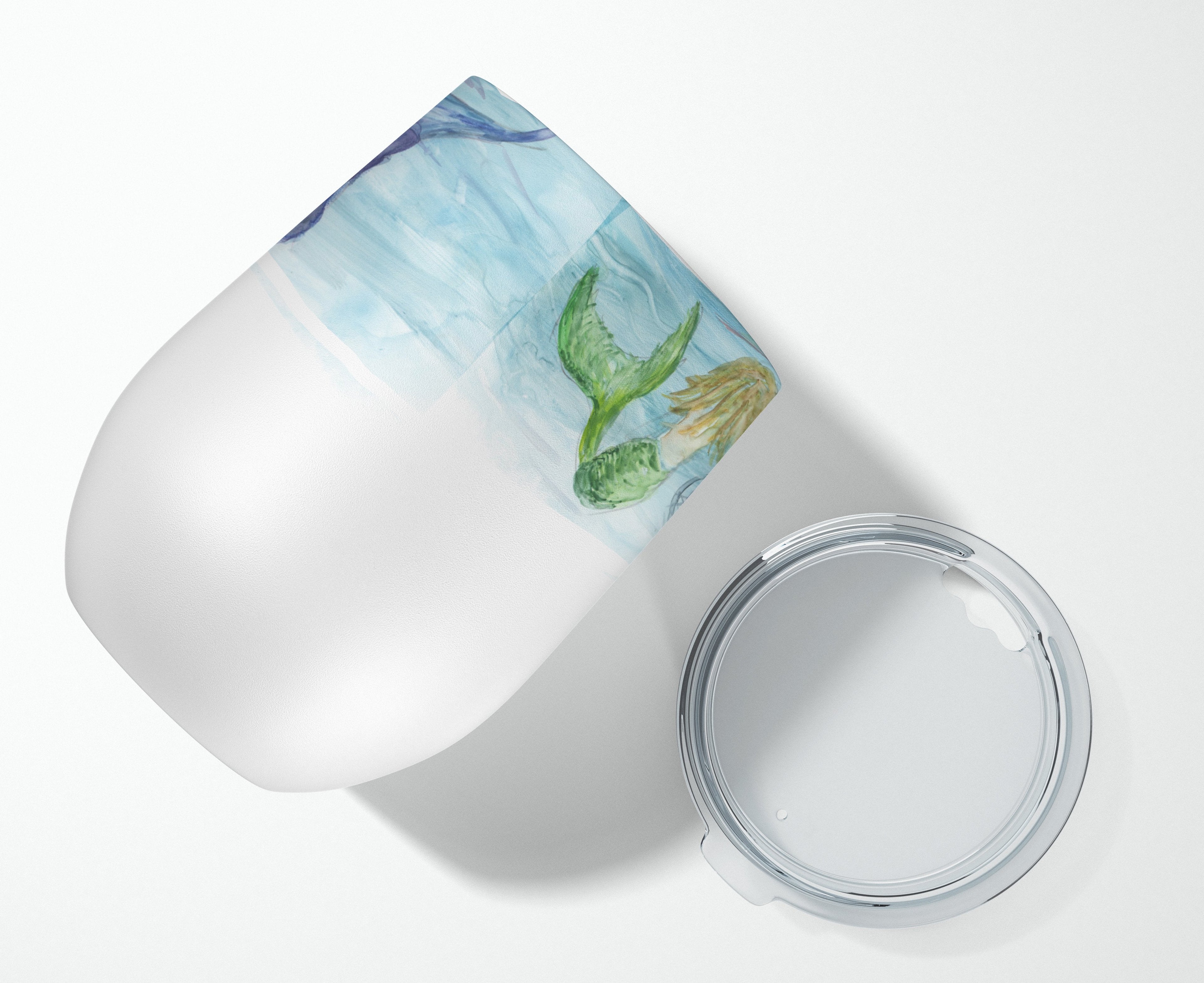 Mermaids Stainless Steel 12 oz Stemless Wine Glass Insulated Wine Tumbler with Lid, Cute Travel Cup for Coffee, Cocktails, Gift Women, Mother