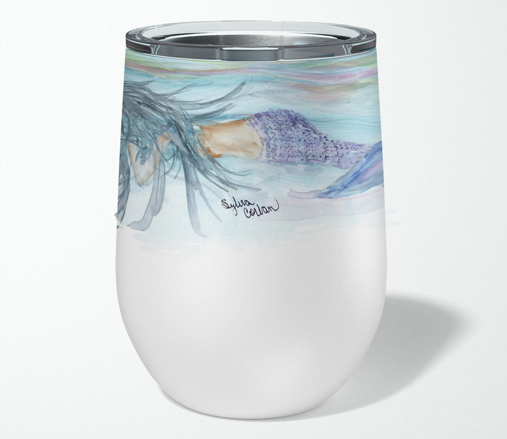 Mermaids Stainless Steel 12 oz Stemless Wine Glass Insulated Wine Tumbler with Lid, Cute Travel Cup for Coffee, Cocktails, Gift Women, Mother
