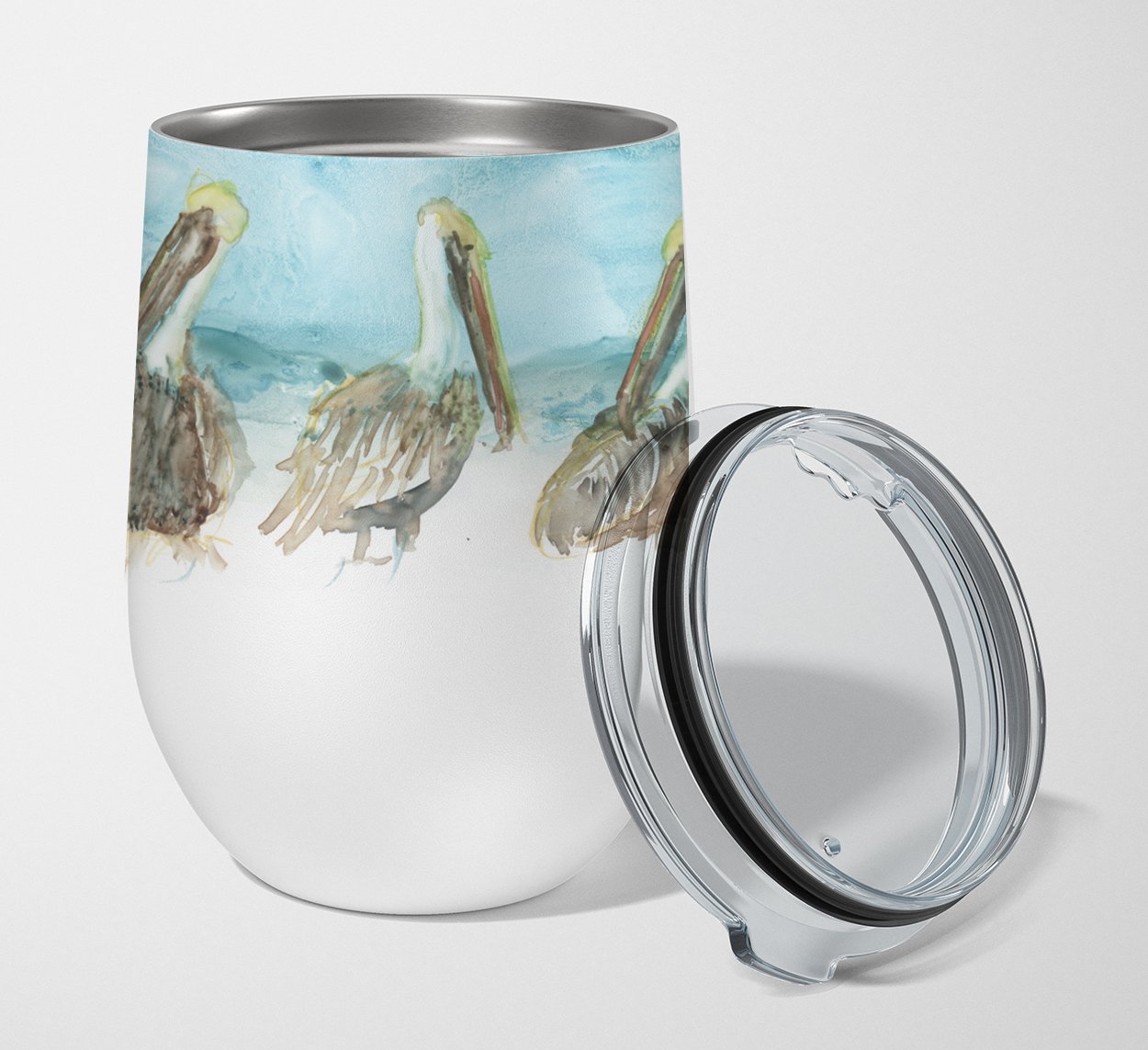 Pelicans Stainless Steel 12 oz Stemless Wine Glass Insulated Wine Tumbler with Lid, Cute Travel Cup for Coffee, Cocktails, Gift Women, Mother