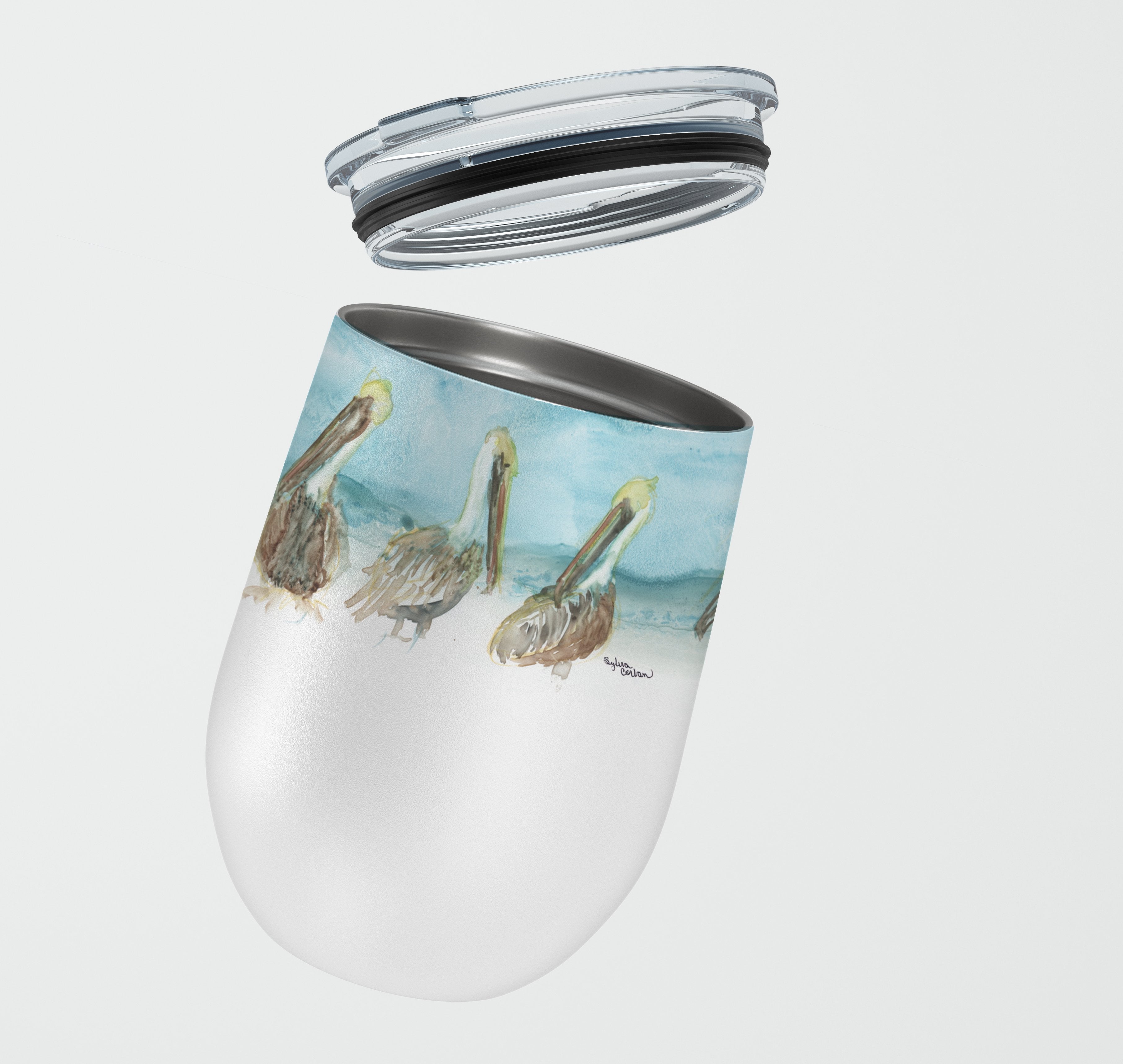 Pelicans Stainless Steel 12 oz Stemless Wine Glass Insulated Wine Tumbler with Lid, Cute Travel Cup for Coffee, Cocktails, Gift Women, Mother