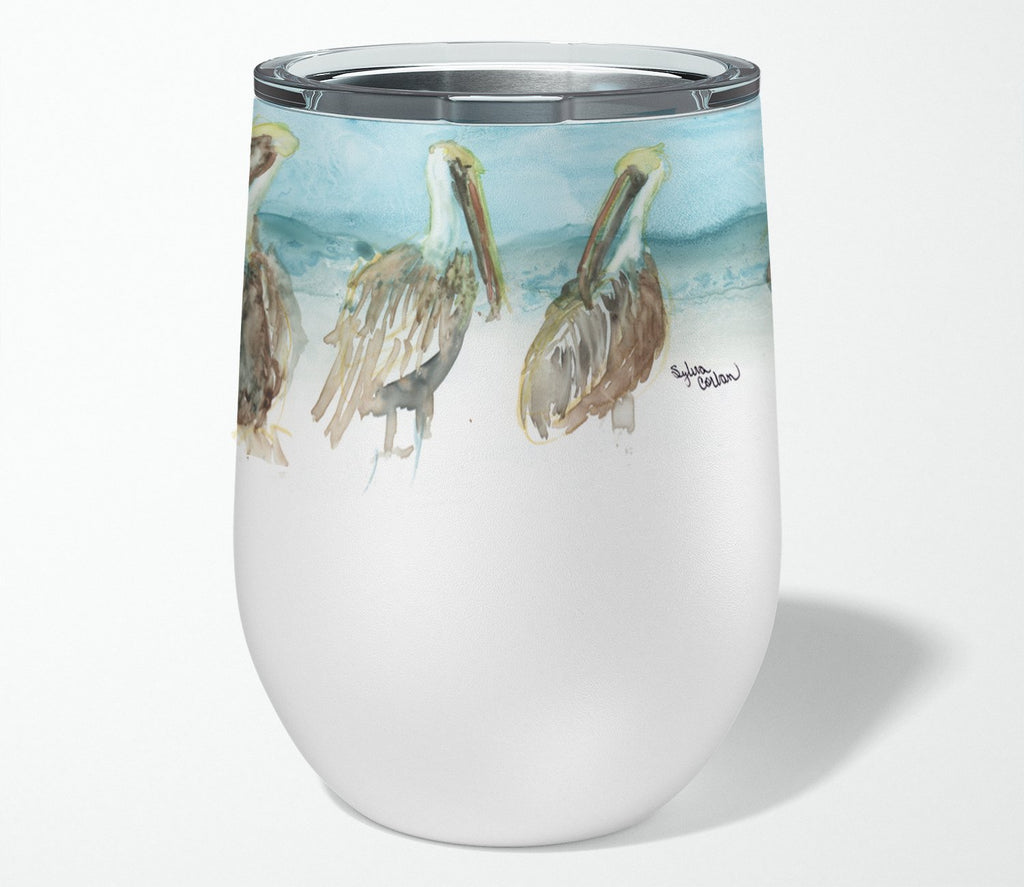 Pelicans Stainless Steel 12 oz Stemless Wine Glass Insulated Wine Tumbler with Lid, Cute Travel Cup for Coffee, Cocktails, Gift Women, Mother
