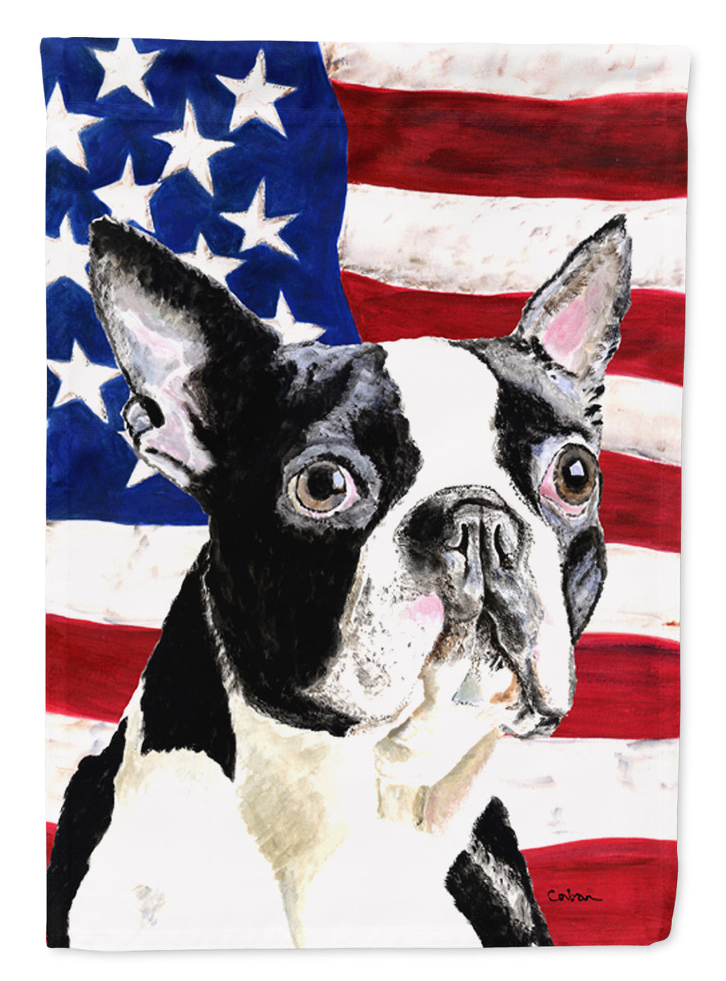 USA American Flag with Boston Terrier House Flag 28x40 Porch Sleeve Pole Decorative Outside Yard Banner Artwork Wall Hanging, Polyester