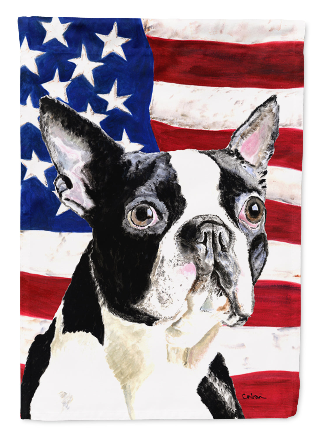 USA American Flag with Boston Terrier House Flag 28x40 Porch Sleeve Pole Decorative Outside Yard Banner Artwork Wall Hanging, Polyester