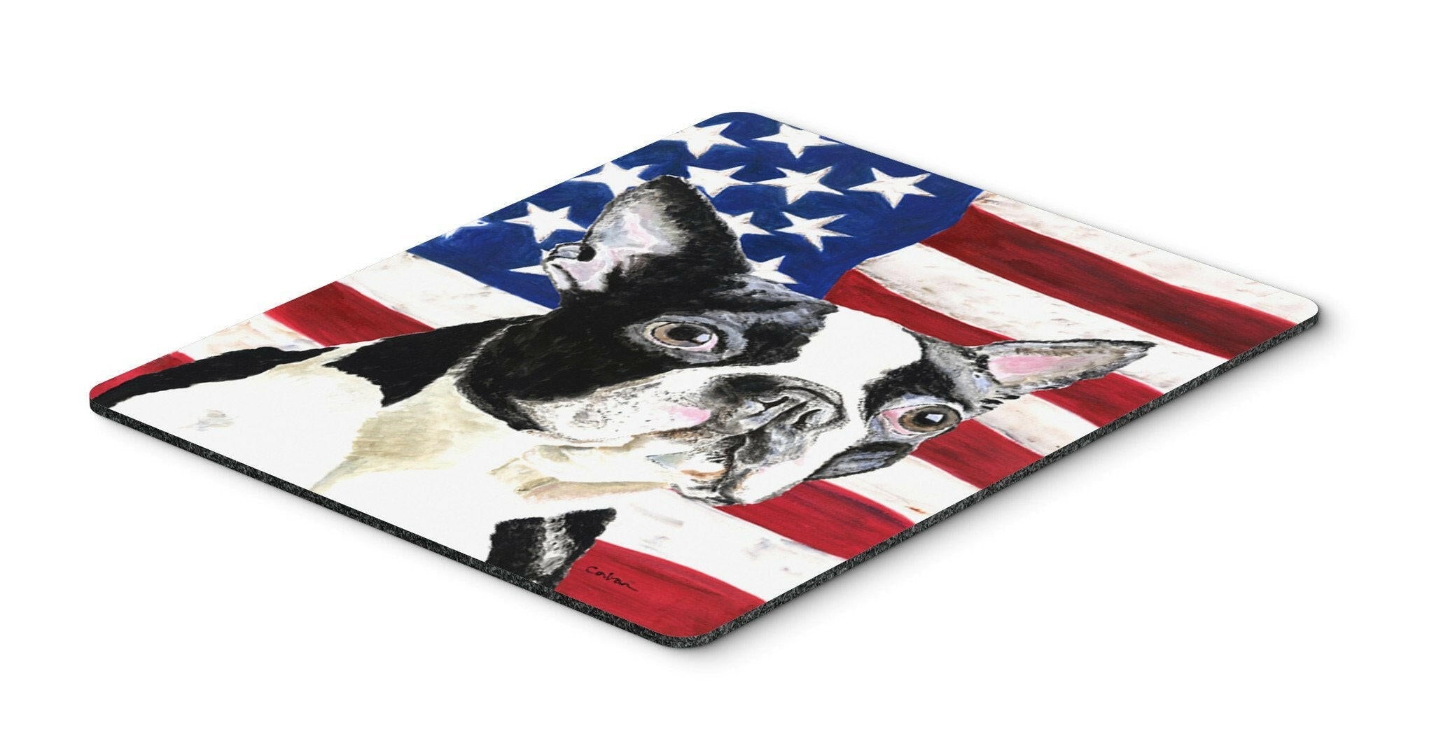 USA American Flag with Boston Terrier Mouse Pad, Heat Resistant Trivet Hot Pad , Non Slip Rubber Desk Mat, Kitchen Counter Protector, Home Office Decor Gift