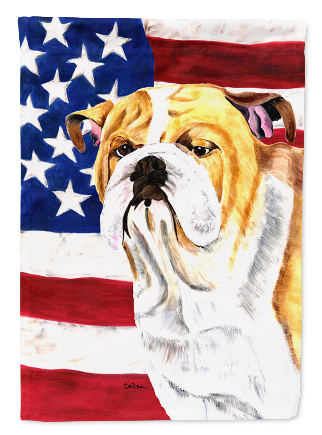 USA American Flag with Bulldog English House Flag 28x40 Porch Sleeve Pole Decorative Outside Yard Banner Artwork Wall Hanging, Polyester