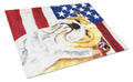 USA American Flag with Bulldog English Cutting Board Tempered Glass Kitchen Cutting Surface, Heat Resistant Chopping, Non-Slip Feet, Food Prep & Serving