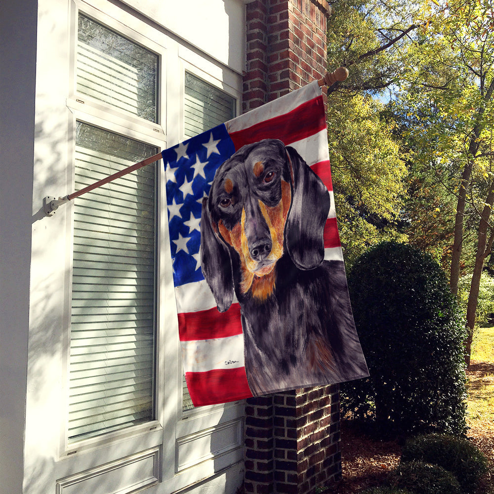 USA American Flag with Dachshund House Flag 28x40 Porch Sleeve Pole Decorative Outside Yard Banner Artwork Wall Hanging, Polyester