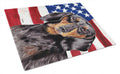 USA American Flag with Dachshund Cutting Board Tempered Glass Kitchen Cutting Surface, Heat Resistant Chopping, Non-Slip Feet, Food Prep & Serving