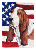 USA American Flag with Basset Hound House Flag 28x40 Porch Sleeve Pole Decorative Outside Yard Banner Artwork Wall Hanging, Polyester