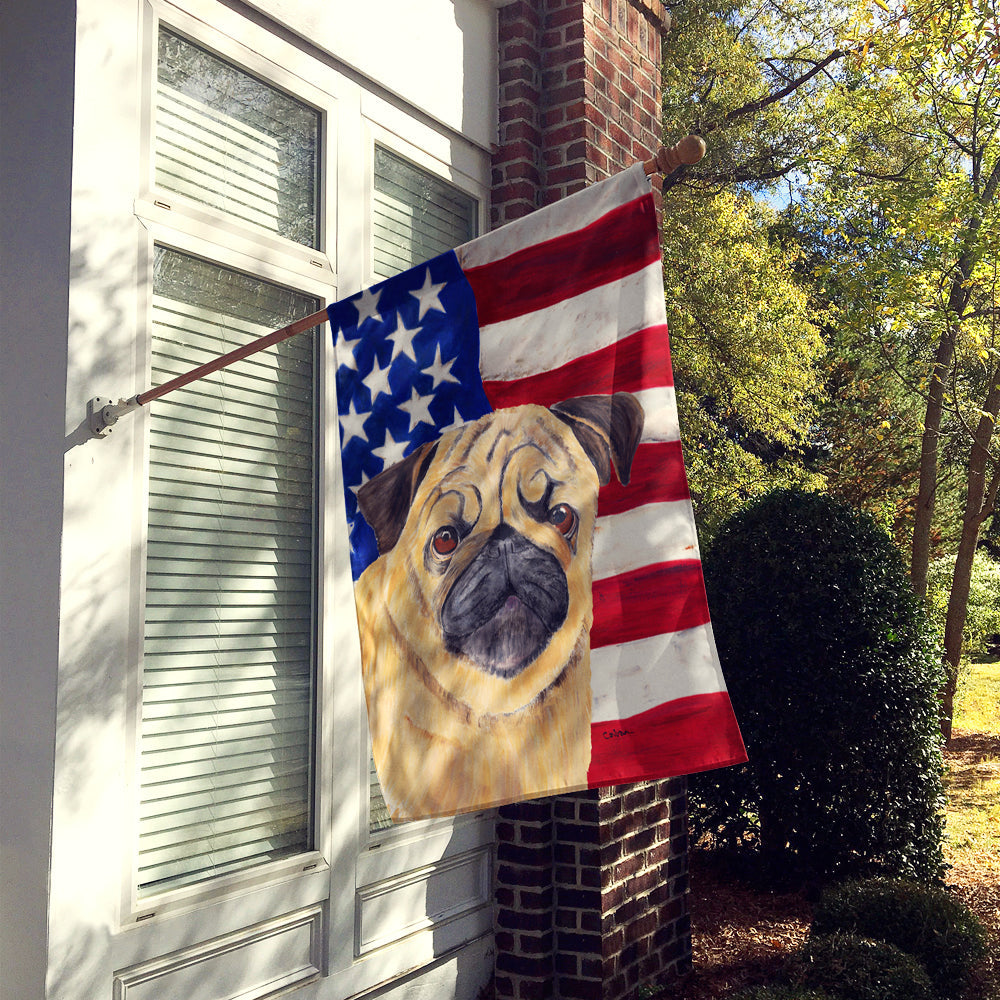 USA American Flag with Pug House Flag 28x40 Porch Sleeve Pole Decorative Outside Yard Banner Artwork Wall Hanging, Polyester