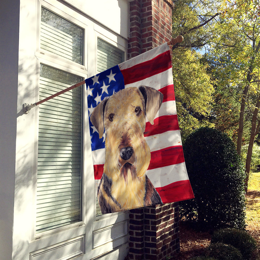 USA American Flag with Airedale House Flag 28x40 Porch Sleeve Pole Decorative Outside Yard Banner Artwork Wall Hanging, Polyester