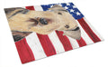 USA American Flag with Airedale Cutting Board Tempered Glass Kitchen Cutting Surface, Heat Resistant Chopping, Non-Slip Feet, Food Prep & Serving