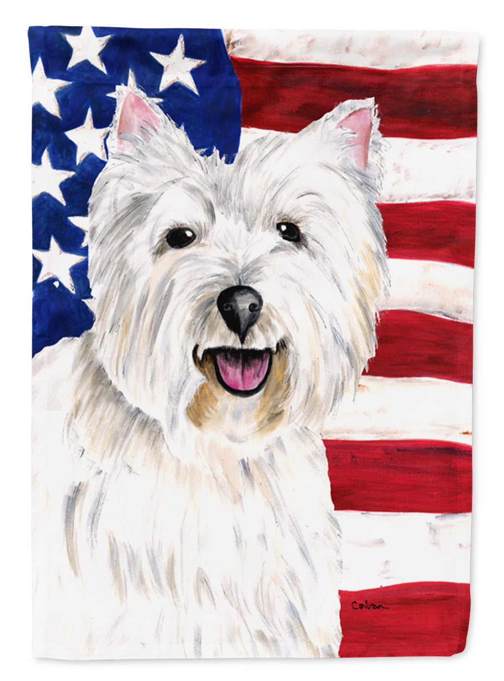 USA American Flag with Westie House Flag 28x40 Porch Sleeve Pole Decorative Outside Yard Banner Artwork Wall Hanging, Polyester
