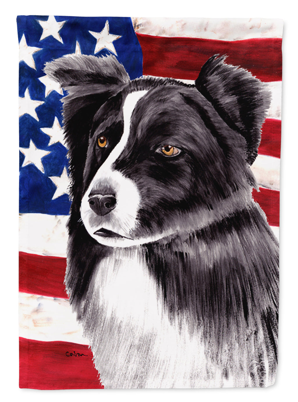 USA American Flag with Border Collie House Flag 28x40 Porch Sleeve Pole Decorative Outside Yard Banner Artwork Wall Hanging, Polyester