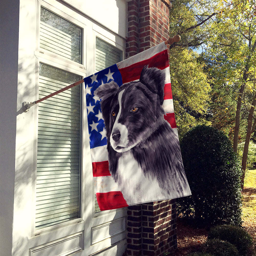 USA American Flag with Border Collie House Flag 28x40 Porch Sleeve Pole Decorative Outside Yard Banner Artwork Wall Hanging, Polyester