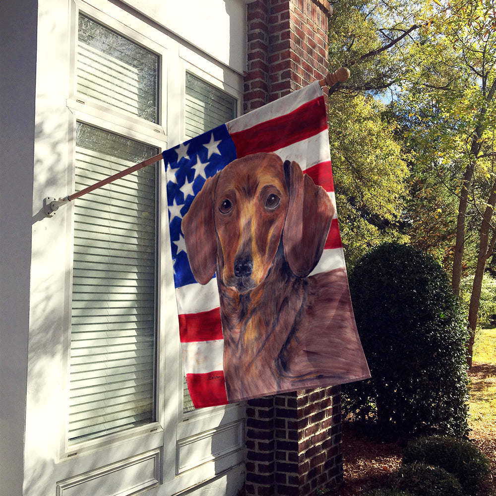 USA American Flag with Dachshund House Flag 28x40 Porch Sleeve Pole Decorative Outside Yard Banner Artwork Wall Hanging, Polyester