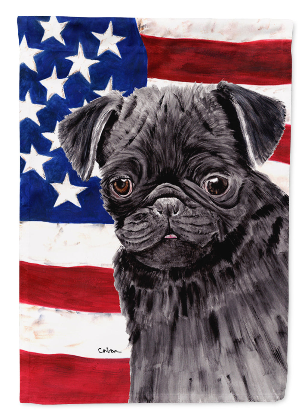 USA American Flag with Pug House Flag 28x40 Porch Sleeve Pole Decorative Outside Yard Banner Artwork Wall Hanging, Polyester