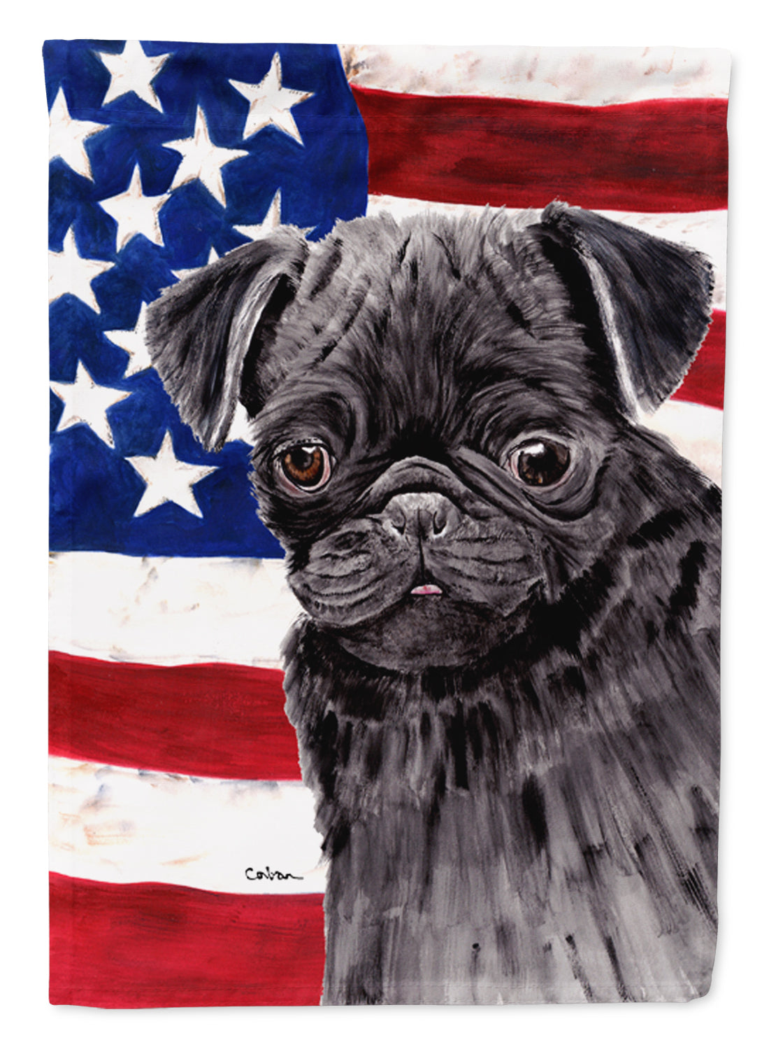 USA American Flag with Pug House Flag 28x40 Porch Sleeve Pole Decorative Outside Yard Banner Artwork Wall Hanging, Polyester