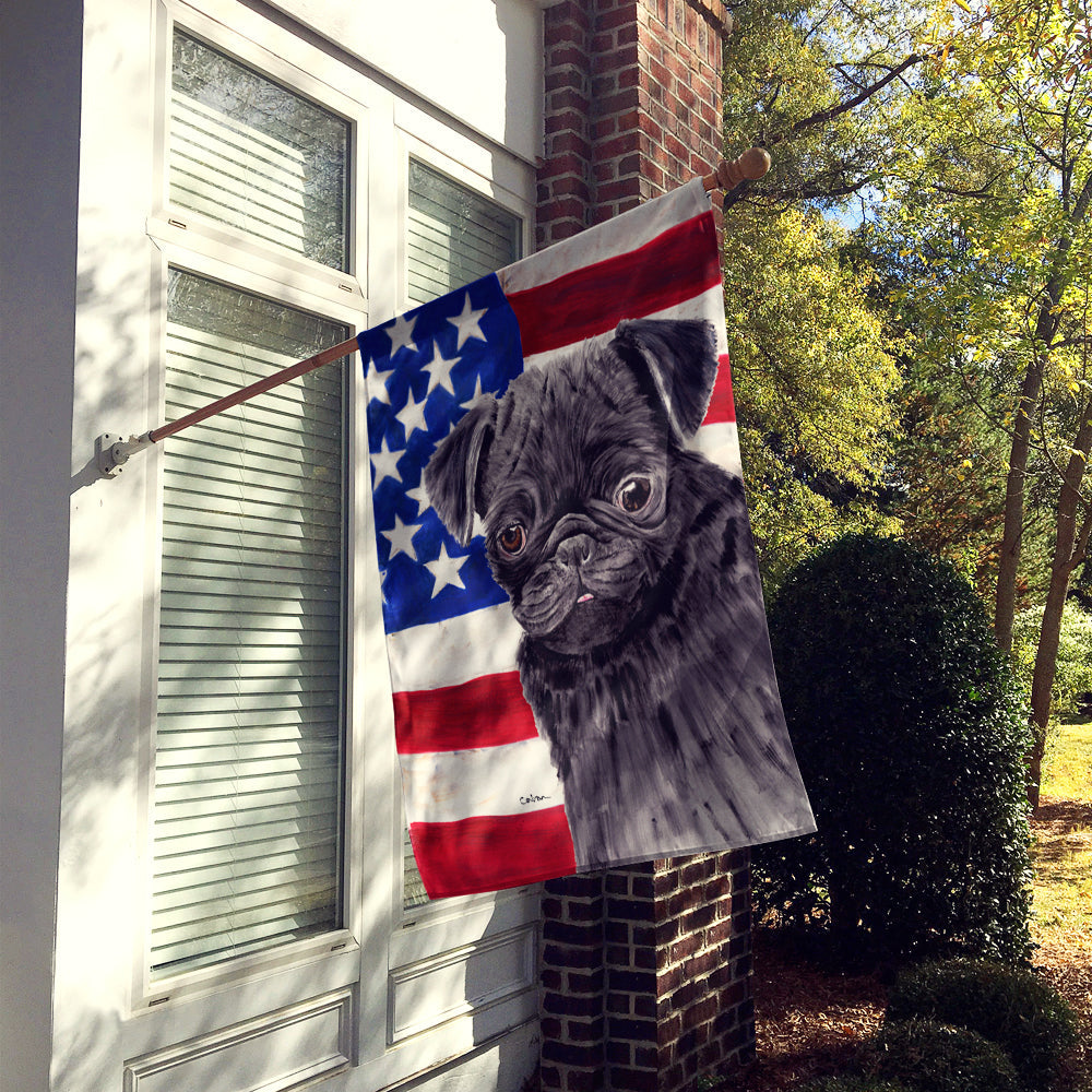 USA American Flag with Pug House Flag 28x40 Porch Sleeve Pole Decorative Outside Yard Banner Artwork Wall Hanging, Polyester
