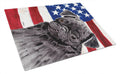 USA American Flag with Pug Cutting Board Tempered Glass Kitchen Cutting Surface, Heat Resistant Chopping, Non-Slip Feet, Food Prep & Serving