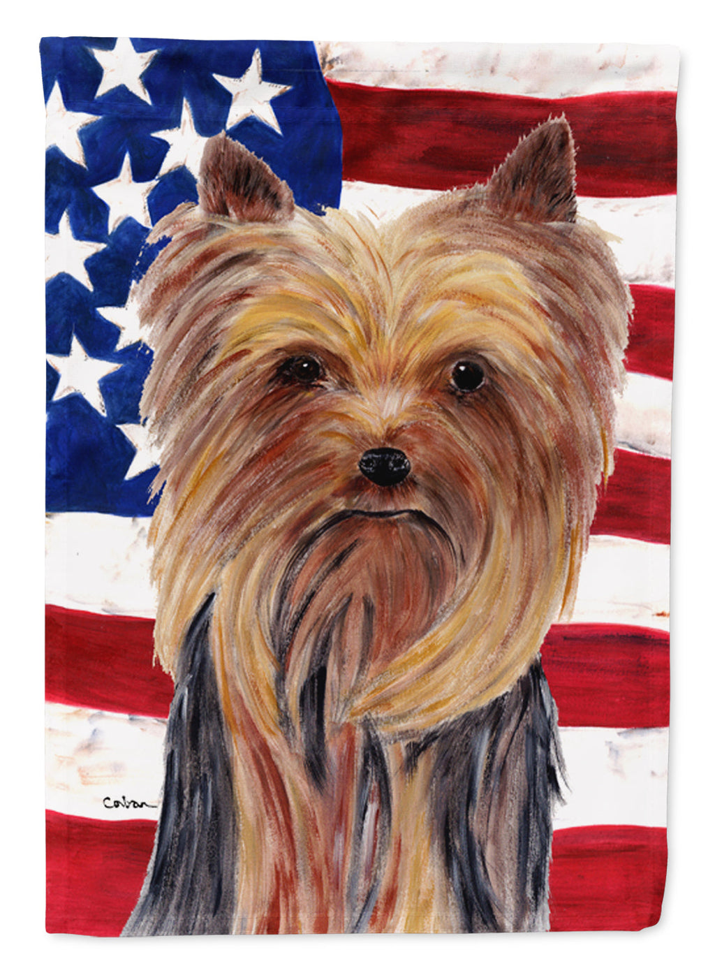 USA American Flag with Yorkie House Flag 28x40 Porch Sleeve Pole Decorative Outside Yard Banner Artwork Wall Hanging, Polyester