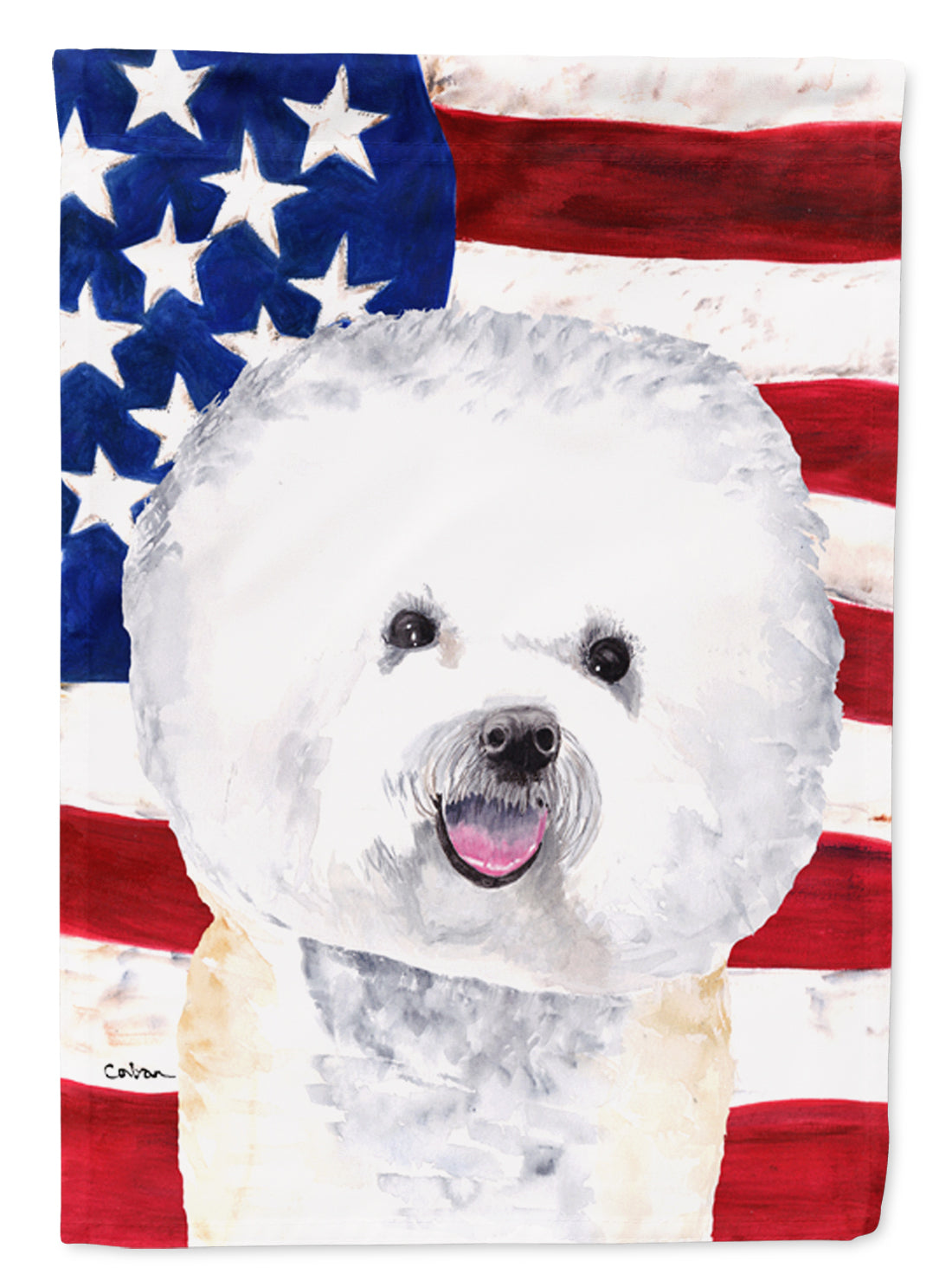 USA American Flag with Bichon Frise House Flag 28x40 Porch Sleeve Pole Decorative Outside Yard Banner Artwork Wall Hanging, Polyester