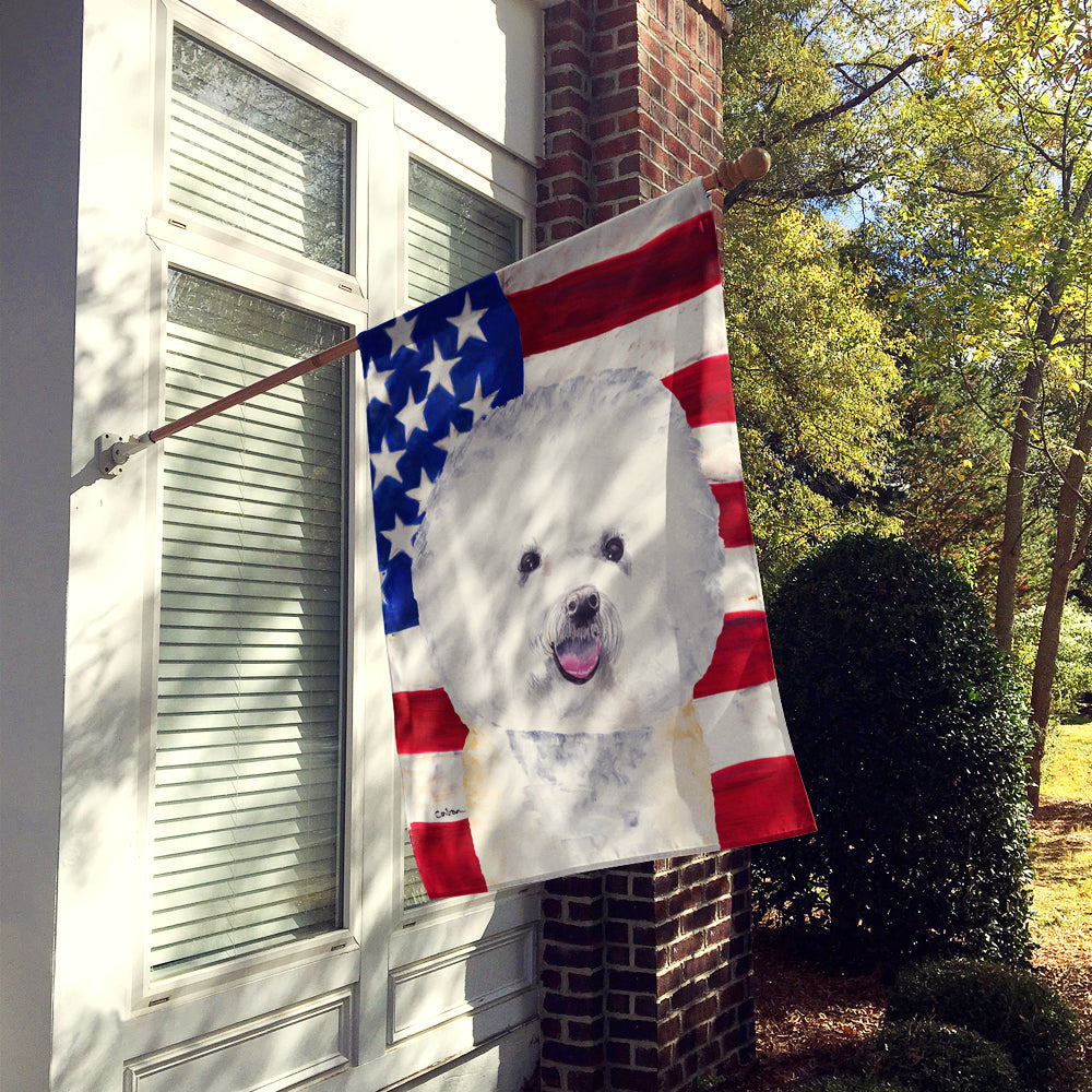 USA American Flag with Bichon Frise House Flag 28x40 Porch Sleeve Pole Decorative Outside Yard Banner Artwork Wall Hanging, Polyester