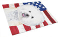 USA American Flag with Bichon Frise Cutting Board Tempered Glass Kitchen Cutting Surface, Heat Resistant Chopping, Non-Slip Feet, Food Prep & Serving