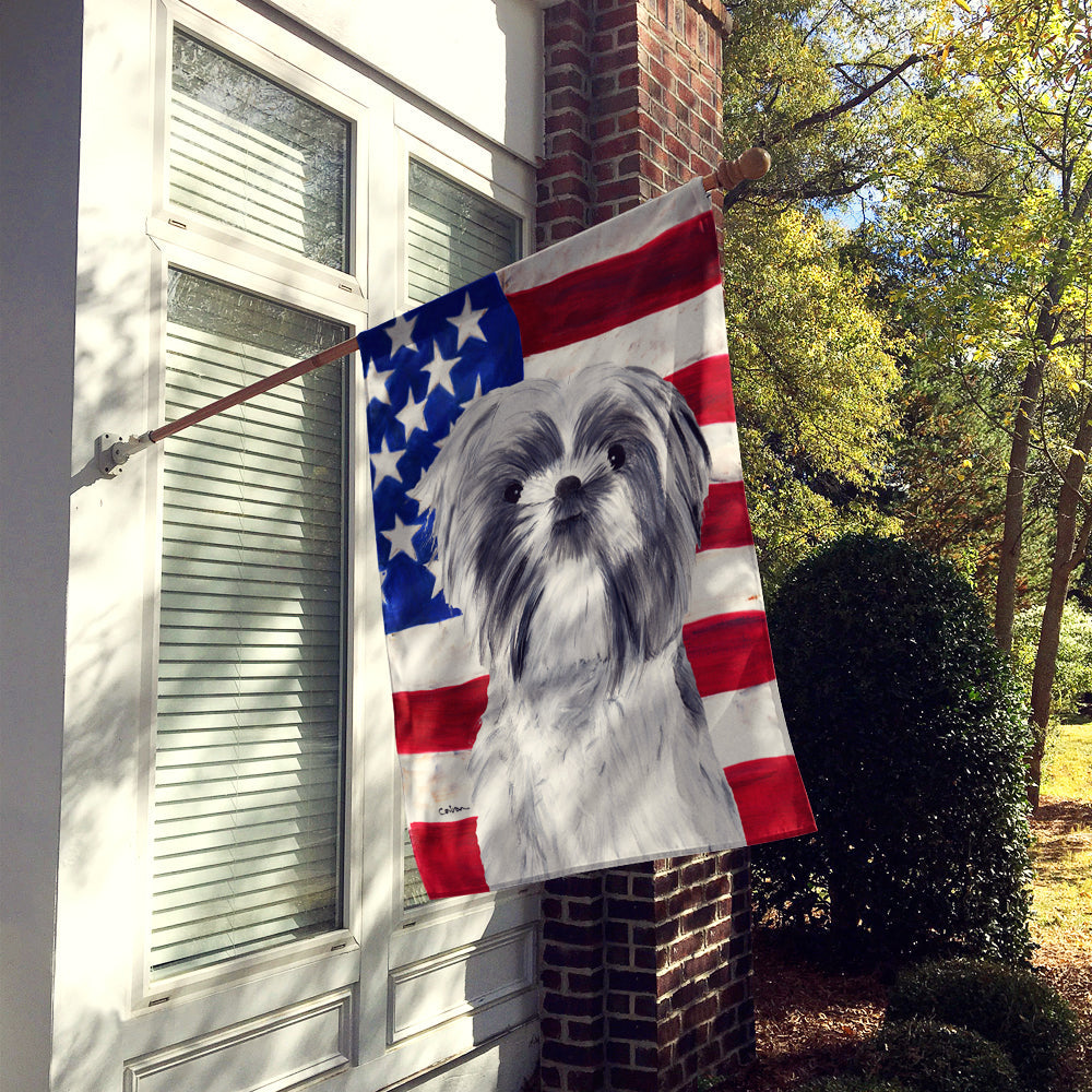 USA American Flag with Shih Tzu House Flag 28x40 Porch Sleeve Pole Decorative Outside Yard Banner Artwork Wall Hanging, Polyester