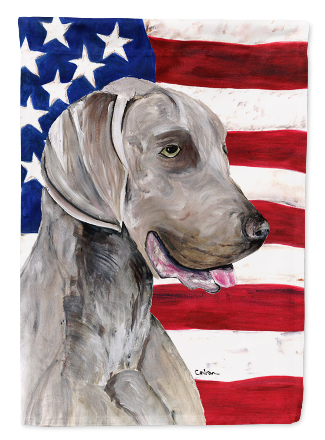 USA American Flag with Weimaraner House Flag 28x40 Porch Sleeve Pole Decorative Outside Yard Banner Artwork Wall Hanging, Polyester