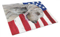USA American Flag with Weimaraner Cutting Board Tempered Glass Kitchen Cutting Surface, Heat Resistant Chopping, Non-Slip Feet, Food Prep & Serving