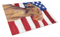 USA American Flag with Vizsla Cutting Board Tempered Glass Kitchen Cutting Surface, Heat Resistant Chopping, Non-Slip Feet, Food Prep & Serving