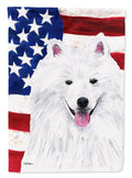 USA American Flag with American Eskimo House Flag 28x40 Porch Sleeve Pole Decorative Outside Yard Banner Artwork Wall Hanging, Polyester