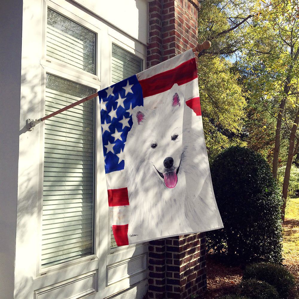 USA American Flag with American Eskimo House Flag 28x40 Porch Sleeve Pole Decorative Outside Yard Banner Artwork Wall Hanging, Polyester