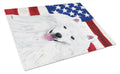 USA American Flag with American Eskimo Cutting Board Tempered Glass Kitchen Cutting Surface, Heat Resistant Chopping, Non-Slip Feet, Food Prep & Serving
