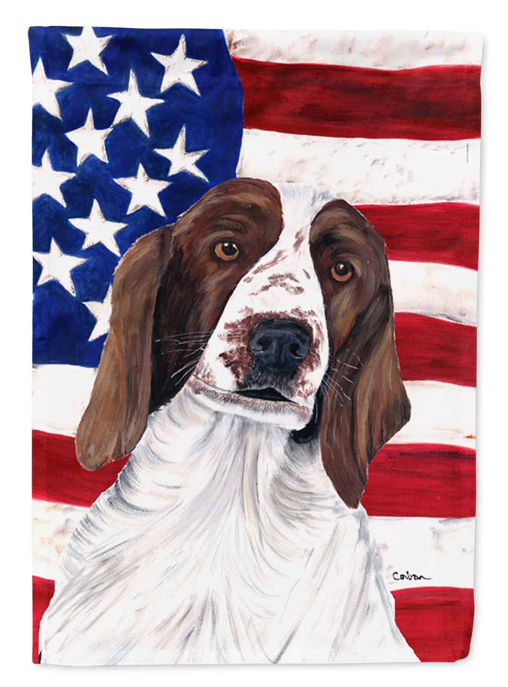 USA American Flag with Welsh Springer Spaniel House Flag 28x40 Porch Sleeve Pole Decorative Outside Yard Banner Artwork Wall Hanging, Polyester