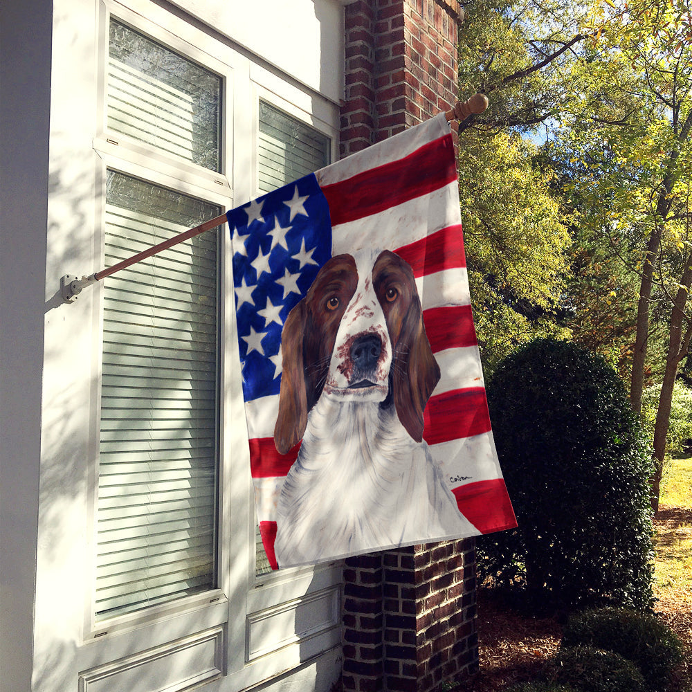 USA American Flag with Welsh Springer Spaniel House Flag 28x40 Porch Sleeve Pole Decorative Outside Yard Banner Artwork Wall Hanging, Polyester