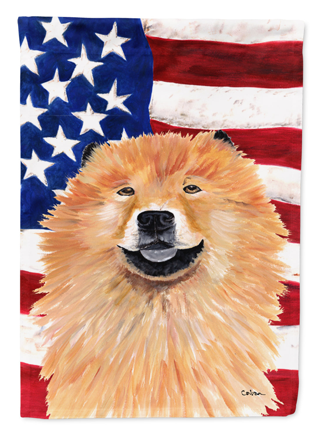USA American Flag with Chow Chow House Flag 28x40 Porch Sleeve Pole Decorative Outside Yard Banner Artwork Wall Hanging, Polyester