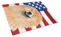 USA American Flag with Chow Chow Cutting Board Tempered Glass Kitchen Cutting Surface, Heat Resistant Chopping, Non-Slip Feet, Food Prep & Serving