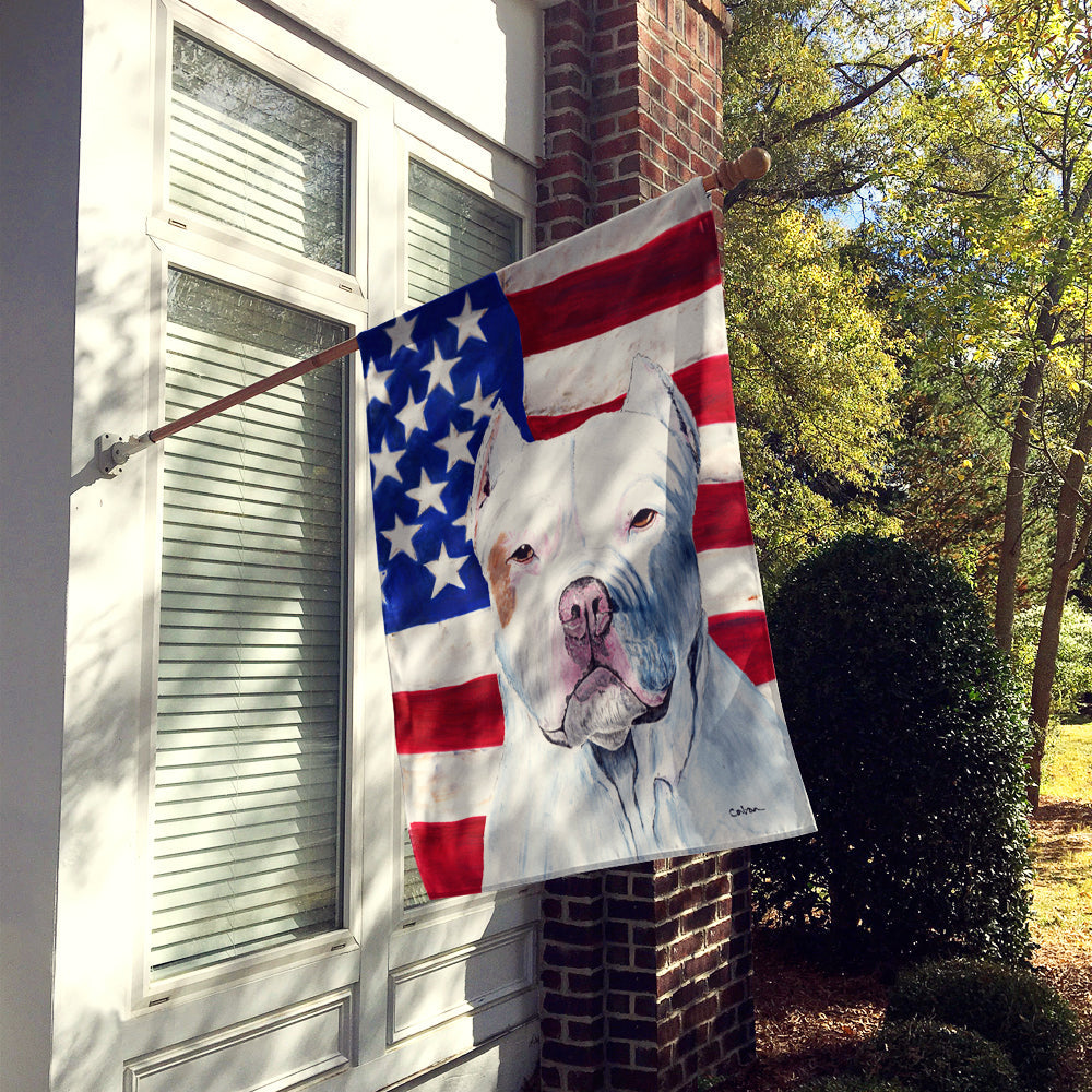 USA American Flag with Pit Bull House Flag 28x40 Porch Sleeve Pole Decorative Outside Yard Banner Artwork Wall Hanging, Polyester
