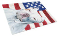 USA American Flag with Pit Bull Cutting Board Tempered Glass Kitchen Cutting Surface, Heat Resistant Chopping, Non-Slip Feet, Food Prep & Serving