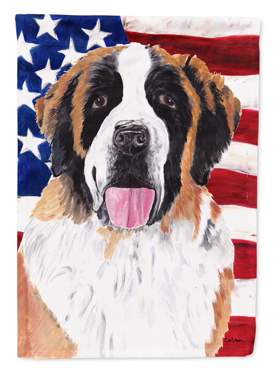 USA American Flag with Saint Bernard House Flag 28x40 Porch Sleeve Pole Decorative Outside Yard Banner Artwork Wall Hanging, Polyester