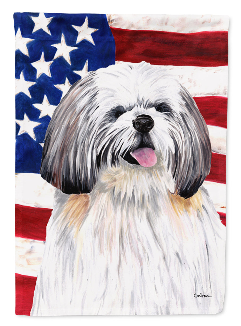 USA American Flag with Shih Tzu House Flag 28x40 Porch Sleeve Pole Decorative Outside Yard Banner Artwork Wall Hanging, Polyester