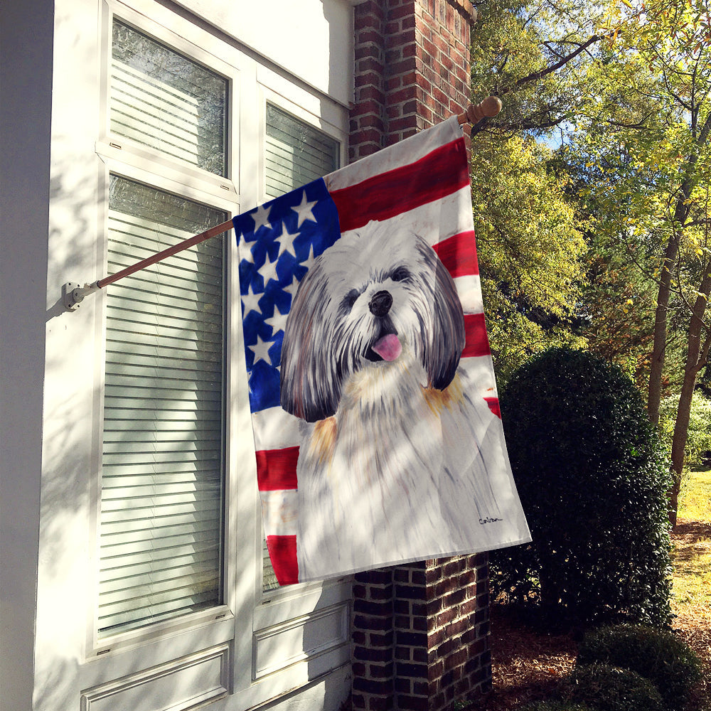USA American Flag with Shih Tzu House Flag 28x40 Porch Sleeve Pole Decorative Outside Yard Banner Artwork Wall Hanging, Polyester