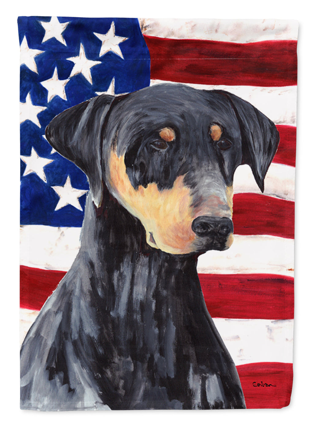USA American Flag with Doberman House Flag 28x40 Porch Sleeve Pole Decorative Outside Yard Banner Artwork Wall Hanging, Polyester