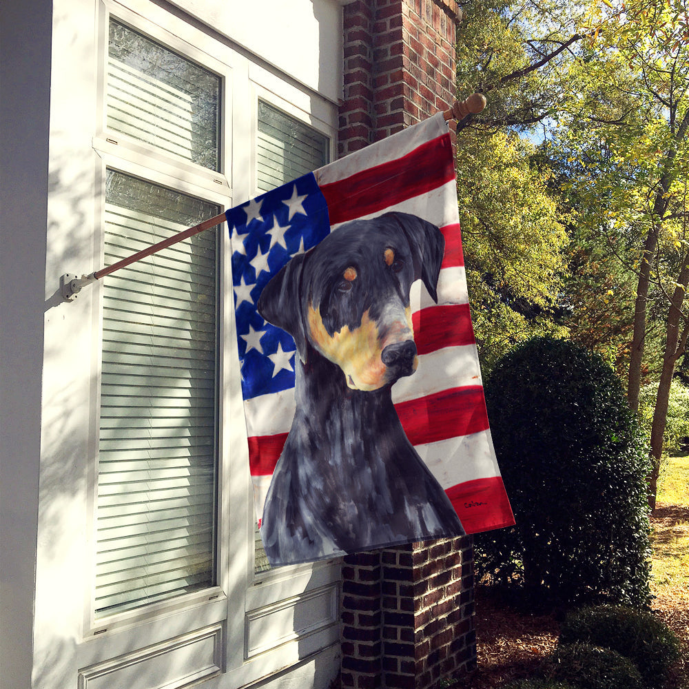 USA American Flag with Doberman House Flag 28x40 Porch Sleeve Pole Decorative Outside Yard Banner Artwork Wall Hanging, Polyester