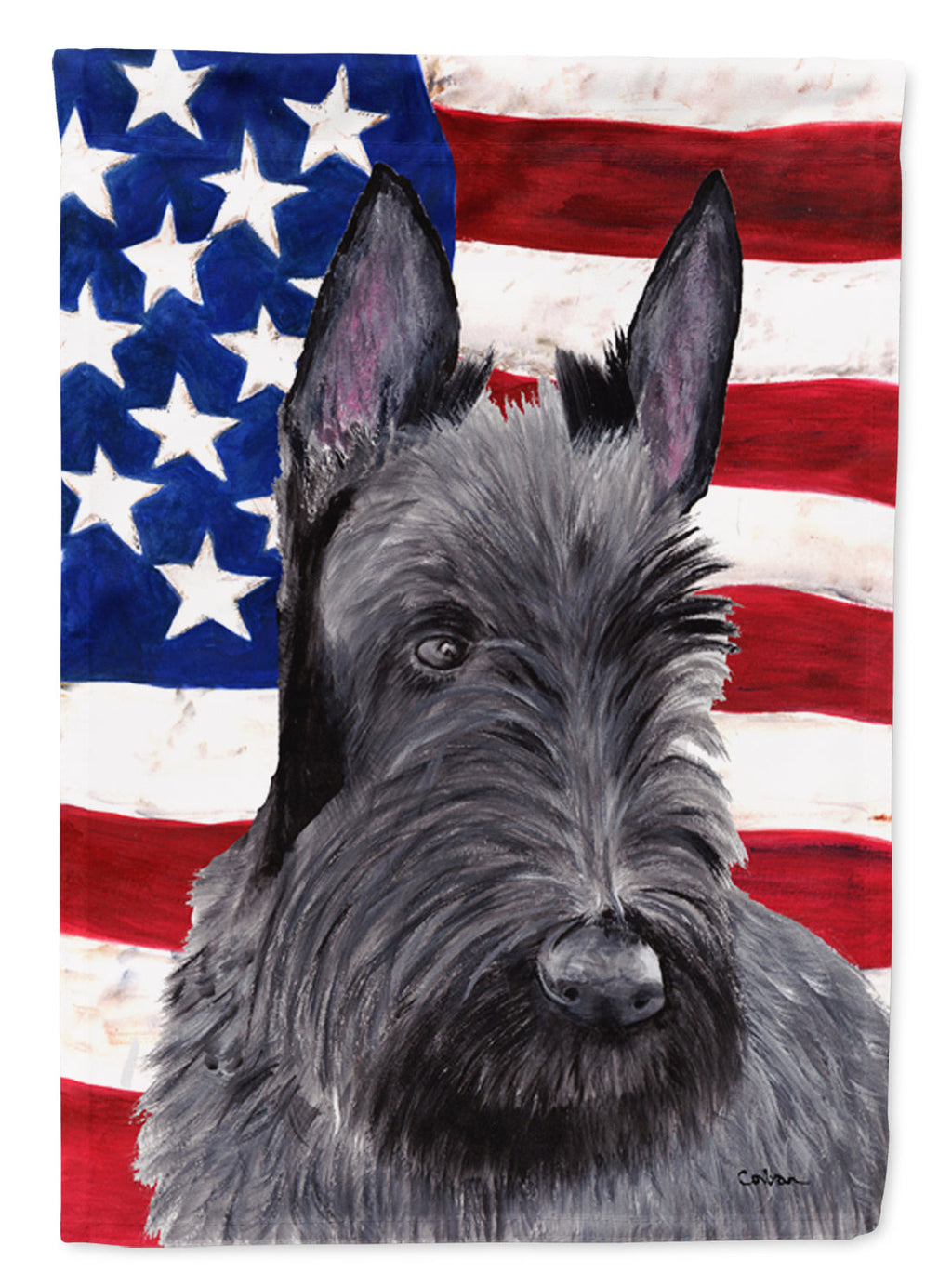 USA American Flag with Scottish Terrier House Flag 28x40 Porch Sleeve Pole Decorative Outside Yard Banner Artwork Wall Hanging, Polyester
