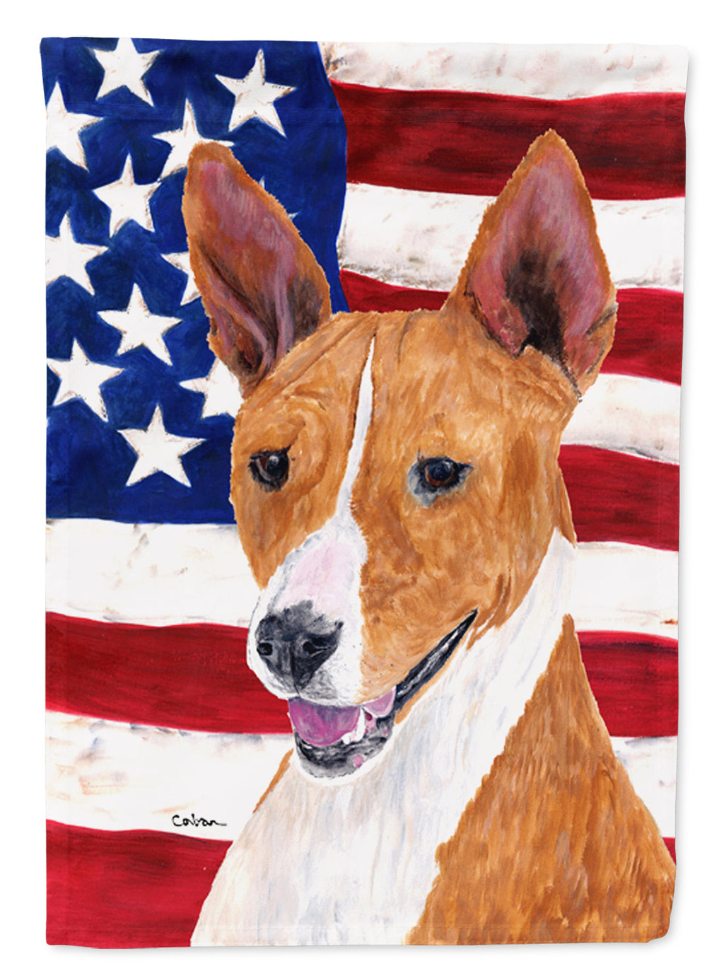 USA American Flag with Basenji House Flag 28x40 Porch Sleeve Pole Decorative Outside Yard Banner Artwork Wall Hanging, Polyester