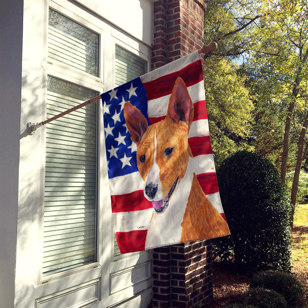 USA American Flag with Basenji House Flag 28x40 Porch Sleeve Pole Decorative Outside Yard Banner Artwork Wall Hanging, Polyester